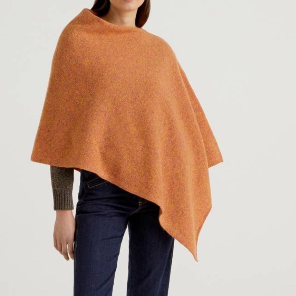 NEW Mango Mantella Orange Asymmetrical Knit Poncho